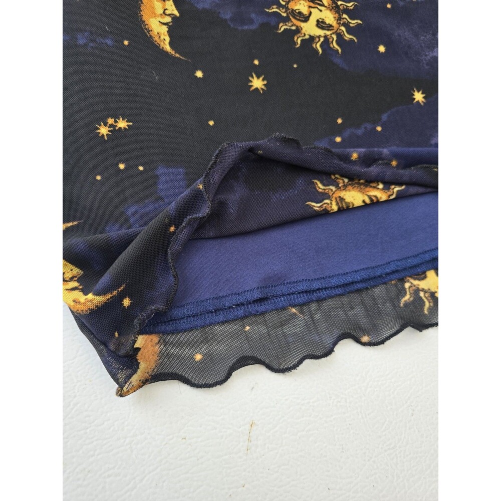 Celestial Sun Moon Mesh Mini Skirt Cosmic Print Sheer Overlay Witchy Mystic L - Picture 3 of 6